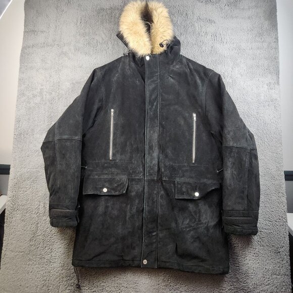 Wilsons Leather Other - Wilsons Leather M. Julian Suede Leather Coat Faux Fur Hood Trim Mens Large Parka